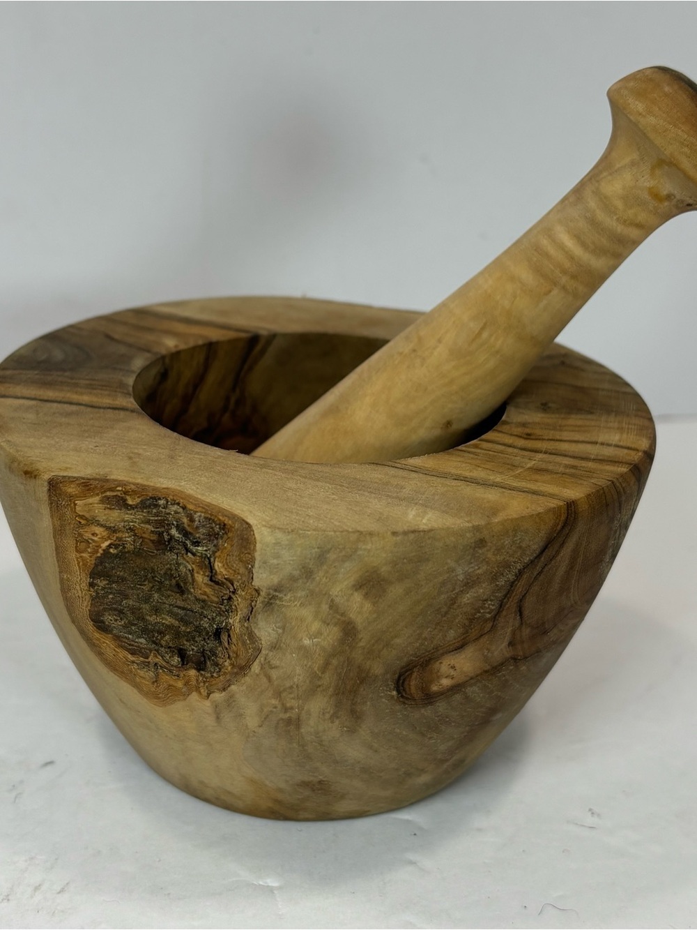 Vintage Wooden Mortar and Pestle Kitchen Tool Decor Farmhouse Natural Wood 5”